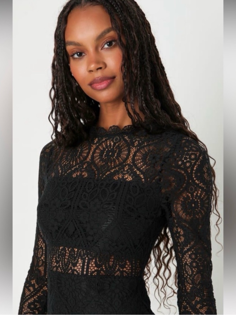 NWOT Lulu's Black Long-Sleeve Lace Mini Dress - Picture 3 of 7